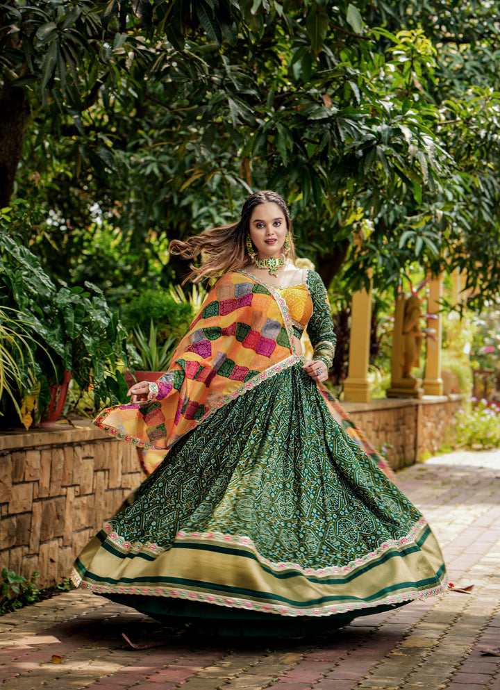 Bandhani Lagdi Patta Lehenga (Full Stitched)