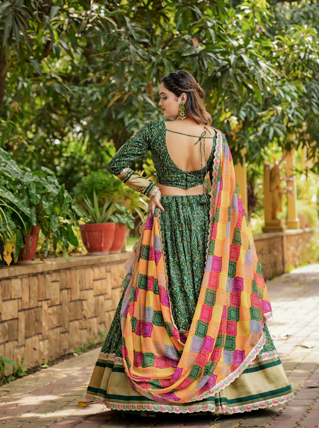 Bandhani Lagdi Patta Lehenga (Full Stitched)