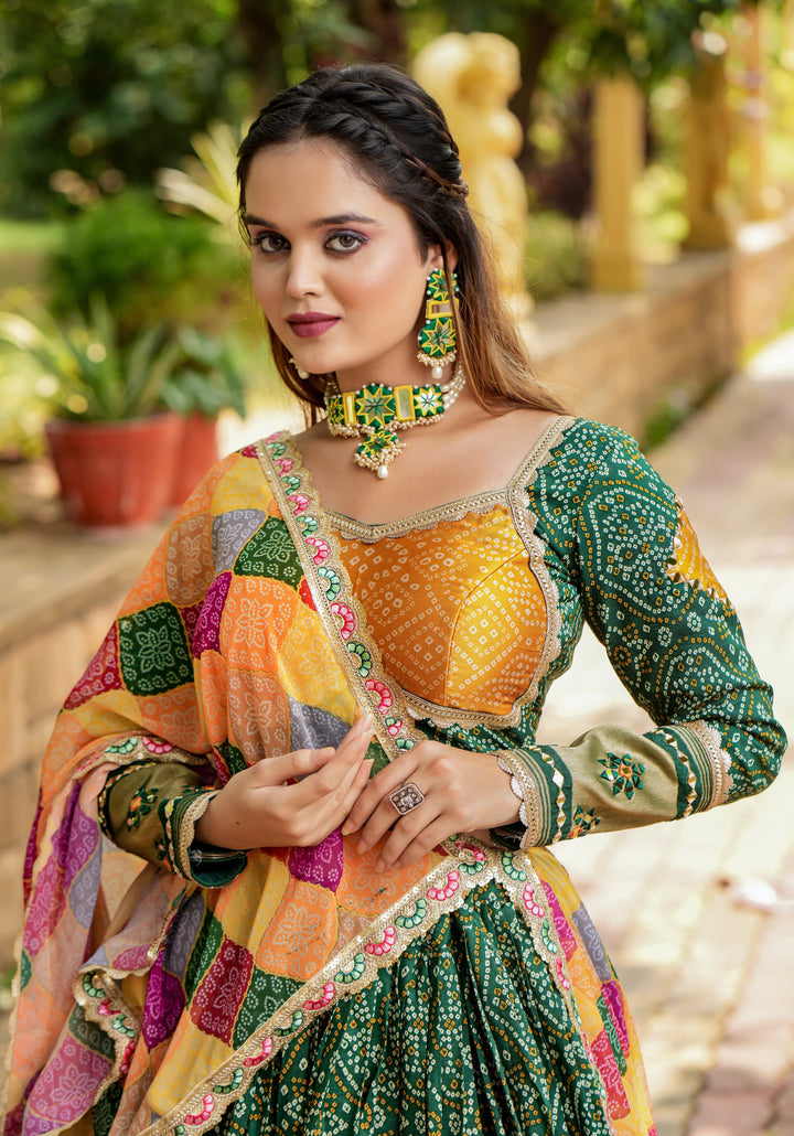 Bandhani Lagdi Patta Lehenga (Full Stitched)