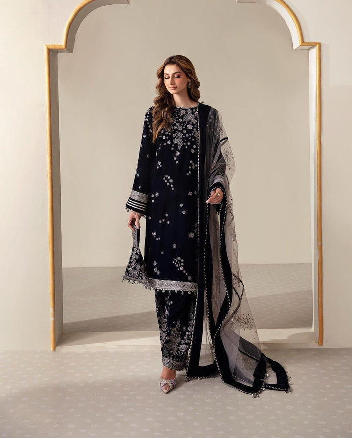 WINTER SEASON WEAR VELVET SEQUENCE EMBROIDERY WORK SUIT PANT WITH DUPATTA