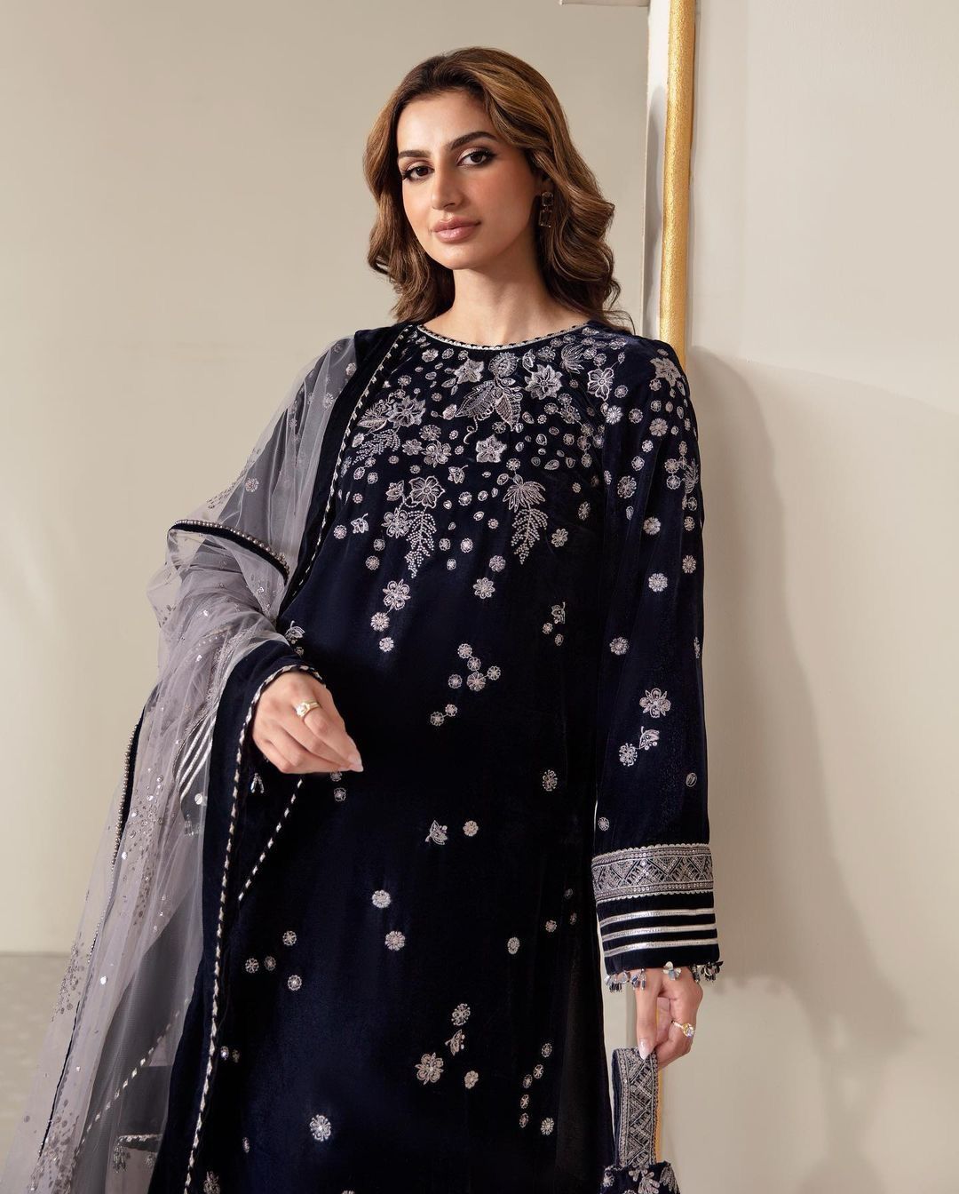 WINTER SEASON WEAR VELVET SEQUENCE EMBROIDERY WORK SUIT PANT WITH DUPATTA