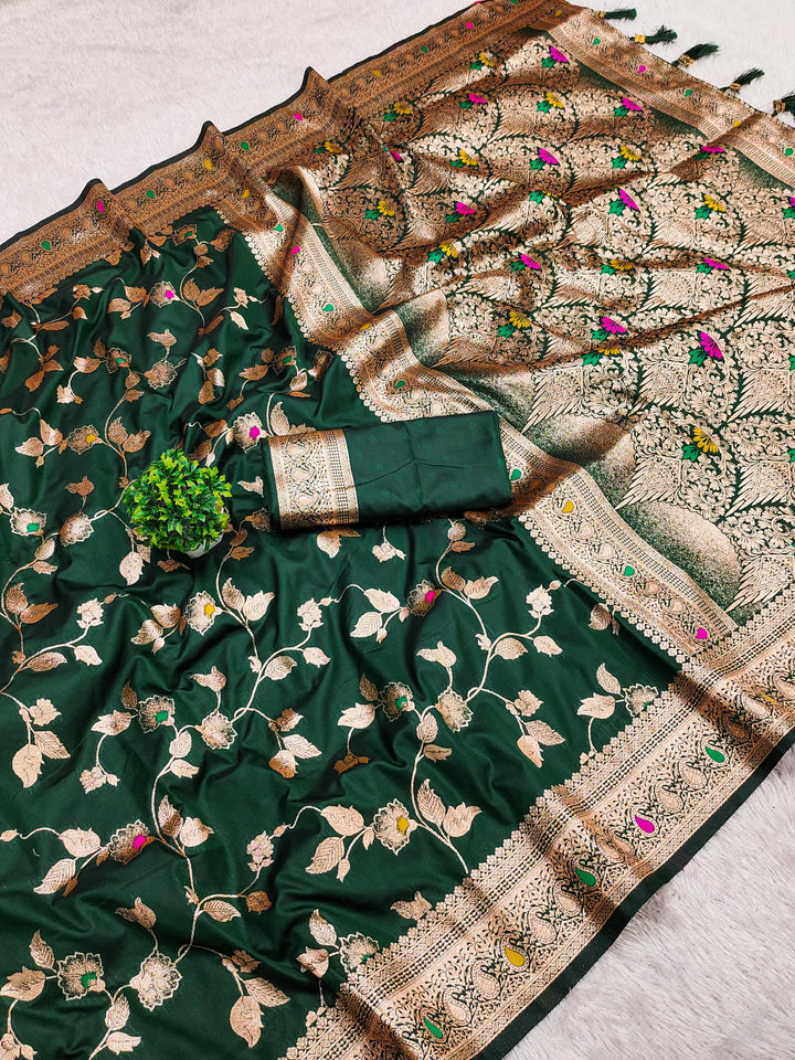 Soft Banarasi silk saree with zari weaving Meenakari touchup design all over the saree