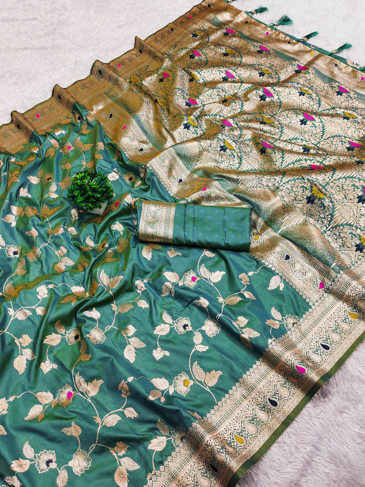 Soft Banarasi silk saree with zari weaving Meenakari touchup design all over the saree