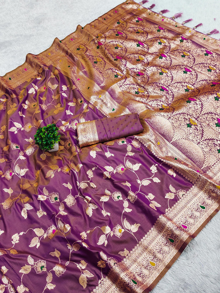 Soft Banarasi silk saree with zari weaving Meenakari touchup design all over the saree