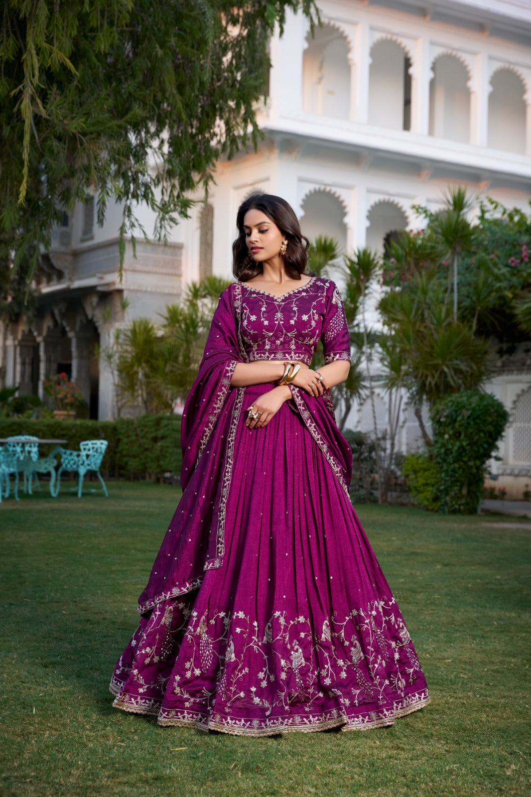 Simple yet stunning: Our wine-colored Vichitra Silk Lehenga Choli Wedding Collection 2025