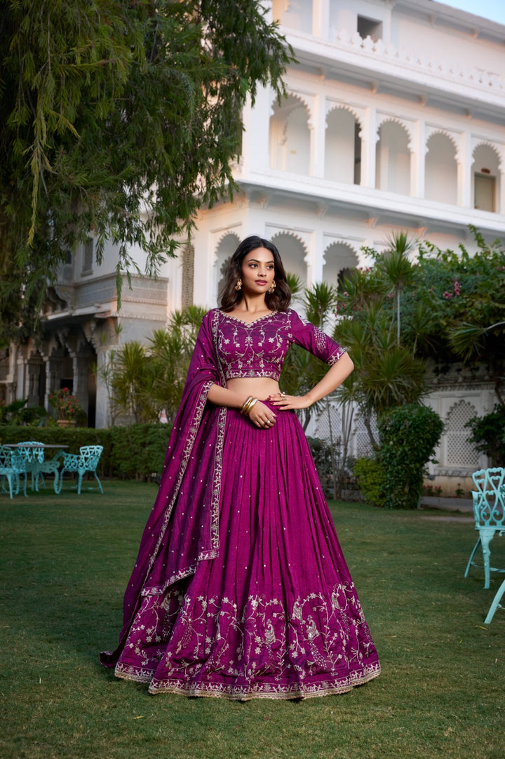 Simple yet stunning: Our wine-colored Vichitra Silk Lehenga Choli Wedding Collection 2025