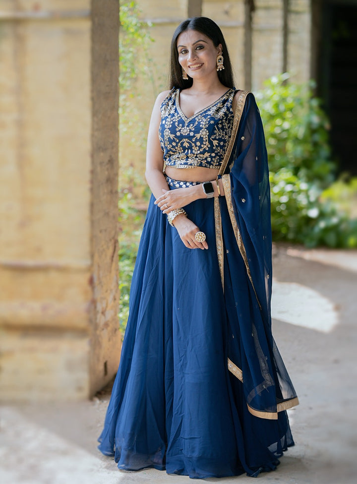 Georgette Sequins and Thread Embroidery Work Lehenga choli