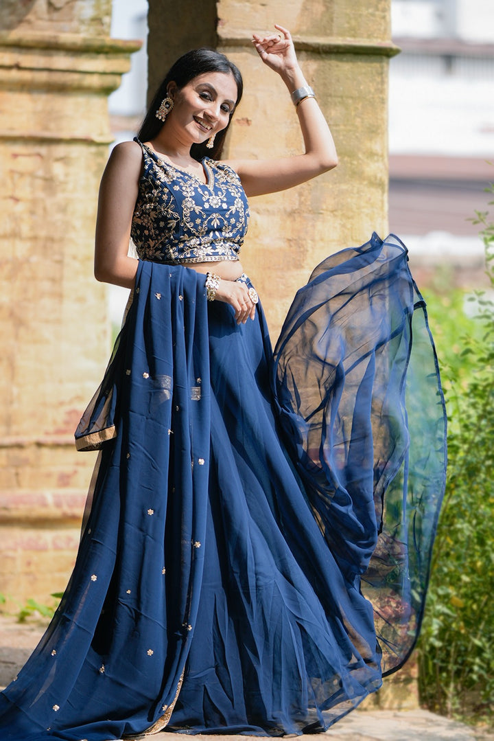 Georgette Sequins and Thread Embroidery Work Lehenga choli