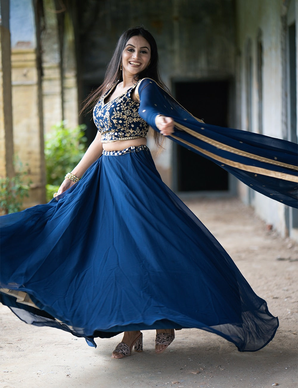 Georgette Sequins and Thread Embroidery Work Lehenga choli