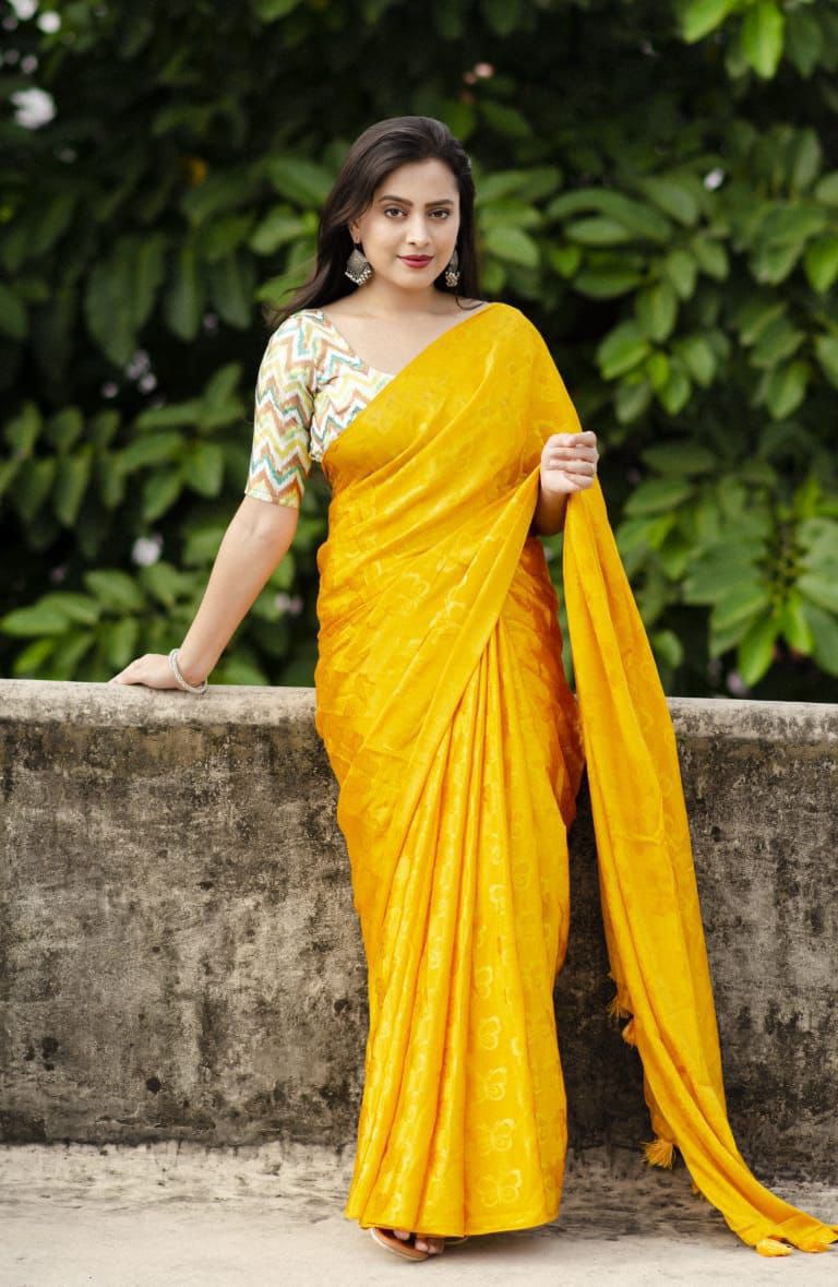 soft turkey silk saree with allover simple shine woven butterfly allover