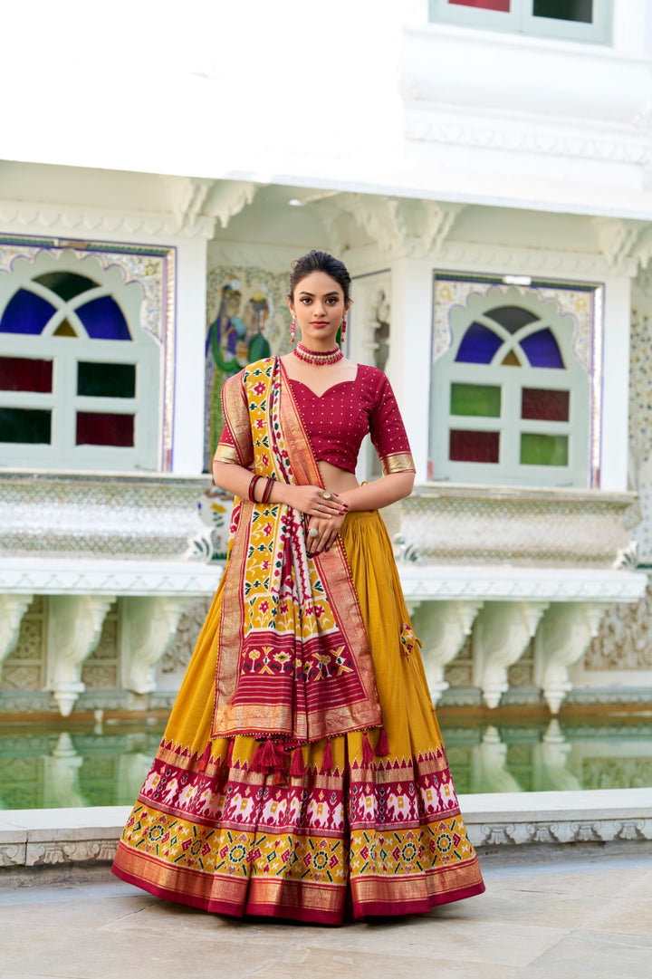 perfectly blended Tussar silk lehenga for festive season to charm your look