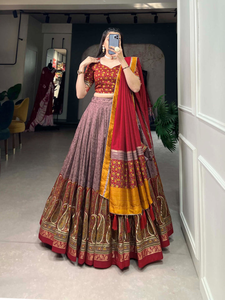 MEELANA Breathtaking tussar silk lehenga choli featuring stunning Kashmiri print