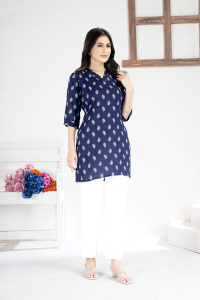 Soft & Stylish Navy Blue Cotton Tops and Tunics for Women.