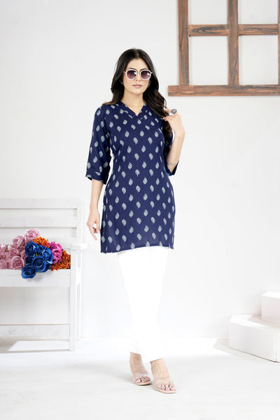 Soft & Stylish Navy Blue Cotton Tops and Tunics for Women.