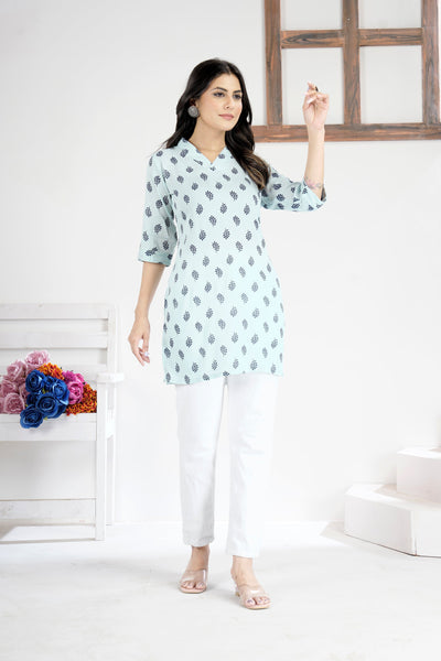 Soft & Stylish Sky Blue Cotton Tops and Tunics for Women.